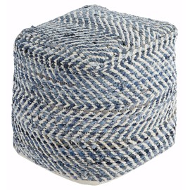 Signature Design by Ashley Signature Design by Ashley Chevron Handmade Woven Pouf 18 x 18, Blue and White