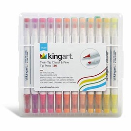 KINGART Chisel & Fine, Travel/Storage Case Dual Tip Markers, Assorted 36 Piece (408-36)