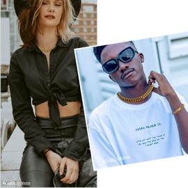 AAAbling Mens Miami Cuban Link Chain 18K Gold plated Engraved 12mm Stainless Steel Curb Necklace with cz Diamond Chain Choker, Stainless Steel, No Gemstone