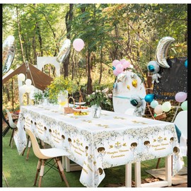 MEHOFOND 3 Pack Nuestra Primera Comunión Tablecloths for Boys, 108 x 54 Inch White and Blue Floral First Holy Communion Tablecloths,Nuestra Bautizo Party Decorations, God Bless Party Table Cover Decor