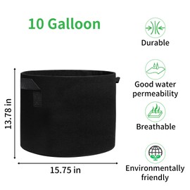 JJGoo 5 Pack Potato Grow Bags 10 Gallon with Flap, Heavy Duty Fabric with Handle, Non-Woven Planter Pot Plant Garden Bags to Grow Vegetables Tomato, Black