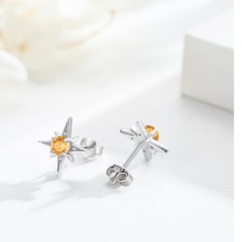 Star Earrings for Women Girls 925 Sterling Silver Star Earrings Studs North Star Earrings November Birthstone Earrings Star Jewelry Gifts for Women Teen Girls, Sterling Silver, Cubic Zirconia