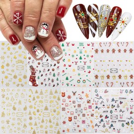 9Sheets Christmas Tree Nail Decal 3D Self Adhesive Red Santa Claus for Nail Art Stickers