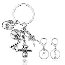 Softball Keychain for Sports Lover Player Fan Postive Gift Stainless Steel Sport Key Chain for Women Men Coach Cheerleader Bag Backpack Keyring Softball Theme Party Favors Key Charm