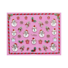 Christmas Tree Santa Reindeer Snowman Snow Presents Stocking 3D Nail Sticker Tj060 G Nail Wraps Stickers Manicure Supplies for Women Nails Full Long Lasting Easy Apply and Remove