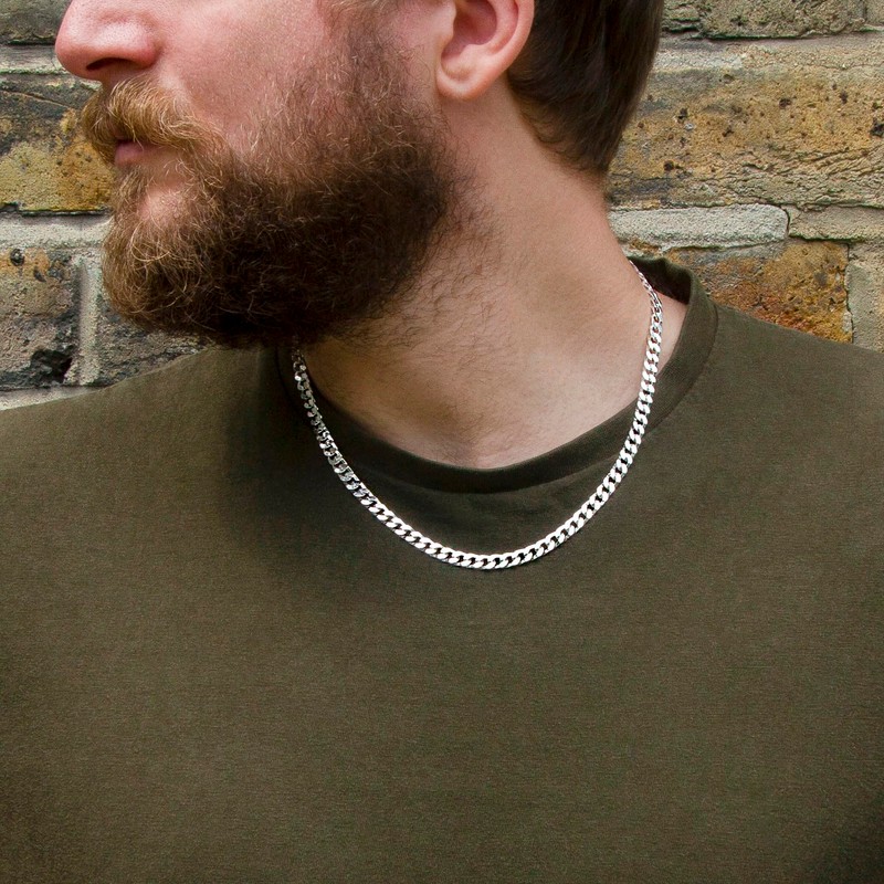 Tuscany Silver Men's Sterling Silver 5mm Flat Square-Link Curb Chain