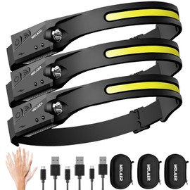 Headlamp Rechargeable, 230° Wide Beam Head Lamp, Motion Sensor LED Head lamp, 5 Modes Headlamps for Adults, Bright Head Lights for Forehead, Outdoor Camping Headlight