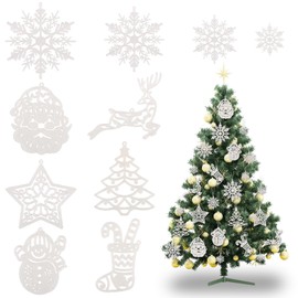 ilauke 50PCS Christmas Hanging Decorations, Christmas Glitter Snowflake Ornaments Christmas Tree Hanging Ornaments for DIY Crafting Christmas Party and Home Decor (White)