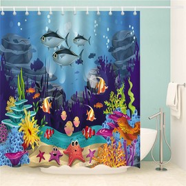 SHUIHAN Ocean Shower Curtain Under The Sea Shower Curtain Blue Ocean Fish Shower Curtain Sea World Kids Shower Curtain Waterproof Polyester Shower Curtains with Hooks 70.8x70.8in
