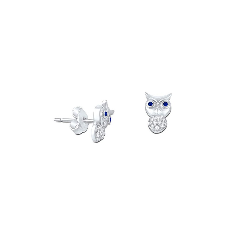 Sterling Silver Simulated Diamond Owl Stud Earrings