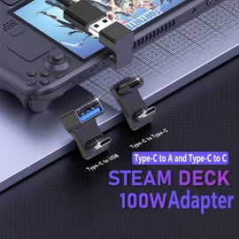YUNKOZAND 180°USB-C to USB Adapter, 180 Degree Angle USB-C Male to USB-C Female USB-C 3.1/PD 100W 4K60Hz Adapter, Compatible with Steam Deck/Switch/Laptop/Tablet/Phone (C-2-Piece)
