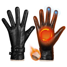 Aegend Winter Gloves Women, Genuine Sheepskin Leather Gloves with Warm Cashmere Lining, Full Hand Touchscreen Winter Gloves for Phone & Tablet, Adjustable Wrist Strap for Driving & Outdoor(Black,L)