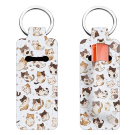 FREEBLOSS 2Pcs Chapsticks Holder Keychain Cartoon Cat Lip Balm Holder Sleeves Keychain Lipstick Holder Lip Gloss Holder Keychain Chapstick Elastic Sleeves for Women Men