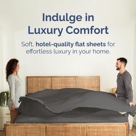Twin XL Size Flat Sheet - Hotel Quality Top Flat Bed Sheet Only - Ultra-Soft, Breathable & Cooling - Fade & Wrinkle Free - Easy-Care, Stain & Shrink Resistant Bedding - Easy-Fit & Oeko-Tex - Charcoal