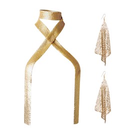 LSYYSL 1 Scarf Necklace And 1 Pair Of Earrings, Metal Sequin Scarf, Glitter Scarf, Fashionable Personality Scarf, Clothing Accessories