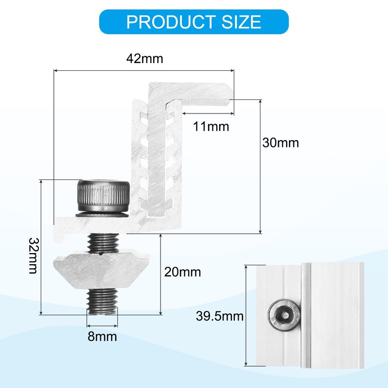 Sourcing Map 10pcs Aluminum Solar Panel End Clamps, Z Brackets