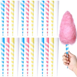Supkiir 100Pcs Cotton Candy Cones, Striped Colorful Cotton Candy Sticks in Kraft Box, Paper Cotton Candy Floss Sugar Cane Holder for Cotton Candy Making Accessories Party Birthday Supplies