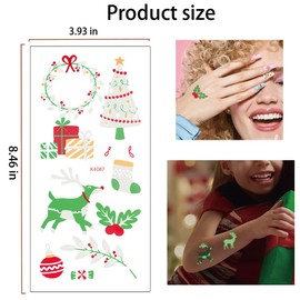 XMASIR 12 Sheets Christmas Tattoo Children, 150 Pieces Luminous Temporary Tattoos Stickers Waterproof Glitter Temporary Tattoos Children's Tattoos for Boys and Girls