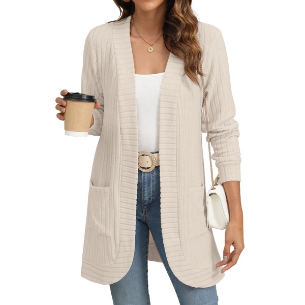 YSYOKOW Women Long Sleeve Open Front Cardigan Casual Lightweight Long