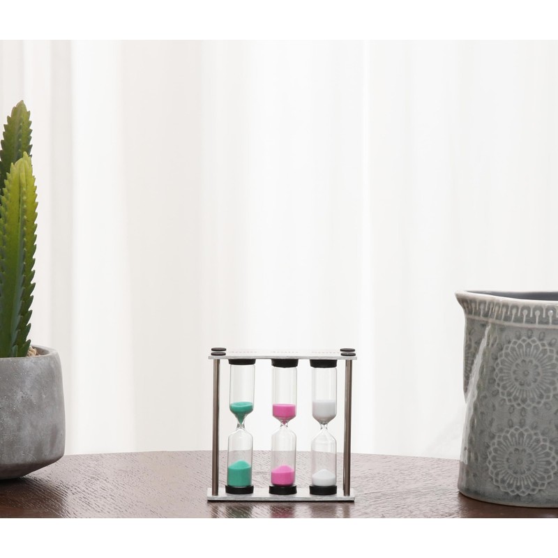 Small 3-in-1 Sand Timer, 3 inch Hourglass with Brushed Stainless