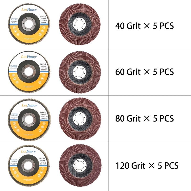 LotFancy 20PCS Flap Discs 4 1/2 for Angle Grinder, 40