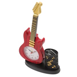 Zerodeko Violin Clock Ornament with Pen Holder Creative Decorative Design for Desk Home Decor Silent Tabletop Clock Red for Music Lovers and Office Use