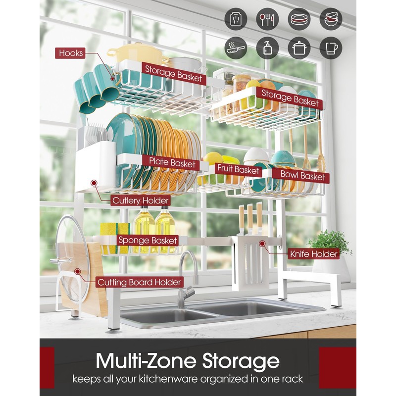 Sakugi Over The Sink Dish Drying Rack - Adjustable 3