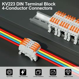 5Pcs DIN Terminal Blocks, 4 Conductor Compact Wire Conductor Splicing Connectors, KV223 Lever Wire Connectors for AWG 28-12, 600V 32A