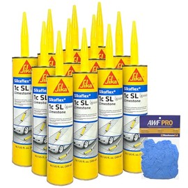 Sikaflex 1c SL 10 oz Limestone - Sikaflex Self Leveling Concrete Joint Sealant, Polyurethane, Concrete Crack Filler, Includes AWF PRO Gloves (Pack of 12)