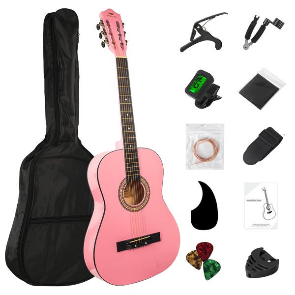 BESYOU 38in Beginner Acoustic Guitar Basic Starter Kit Tuner Bag