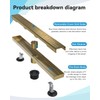 HTOH Linear Shower Drain, 24 Inch Gold Shower Drain with