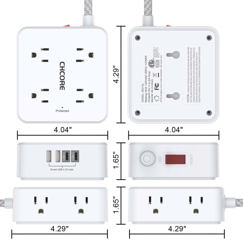 Surge Protector Power Strip - CHCORE 15Ft Braided Extension Cord