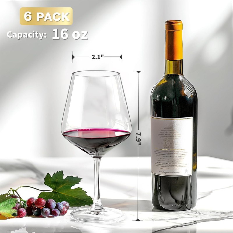Hlukana Unbreakable Wine Glasses Set of 6, 16 oz Plastic