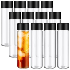 Honeydak 12 Pack Clear Glass Bottle with Lids 16Oz Wide Mouth Juice Bottles Milk Drinking Glass Bottle Reusable Airtight Juicing Cups Leak Proof Water Jar for Juicing Tea Milk Beverage Storage(Black)