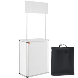 VEVOR Promotion Counter Table, Portable Tradeshow Podium Table, 30.91" x 14.96" x 71.46", Display Exhibition Counter Stand Booth Fair with Wall, Pop Up Podium with Storage Rack/Carrying Bag