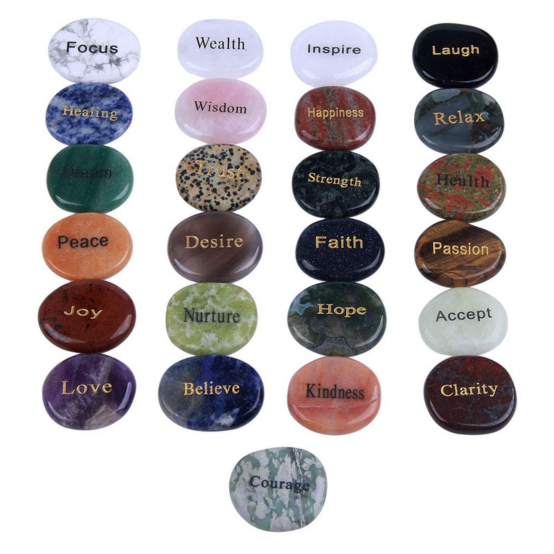 TGS Gems® Natural Engraved Inspirational Word Worry Stones(25 Different Words)
