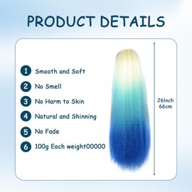 Hair Tinsel Hair Tinsel Ombre Hair Extensions Rainbow Ponytail Colourful Ponytail White and Blue Gradient Suitable for Knitting for Girls and Women