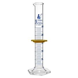Measuring Cylinder, 25ml - ASTM, Class B Tolerance ±0.34ml - Protective Collar, Hexagonal Base - Blue Graduations - Borosilicate 3.3 Glass - Eisco Labs