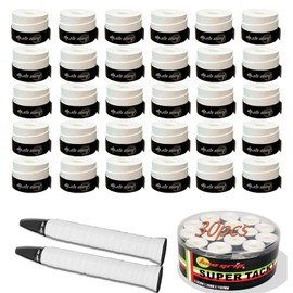 HLC 【ウェットタイプ】テニス グリップテープ 5/30/60本 グリップテープ 滑り止 通気 吸汗性 バドミントン テニスラケット ゴルフ グリップテープ 釣り竿 自転車 野球 ダンベル用 太鼓のバチ ダンベル用 ユニバーサル (ホワイト-30pcs)