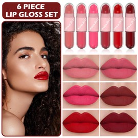 CAHIUYOA 2 In 1 Liquid Lipstick and Matte Lipstick Set 6PCS Dark Ruby Red Nude Beige Hot Pink Mauve Lip Gloss Stain Velvet Lipstick Non-Stick Cup Lip Makeup Set