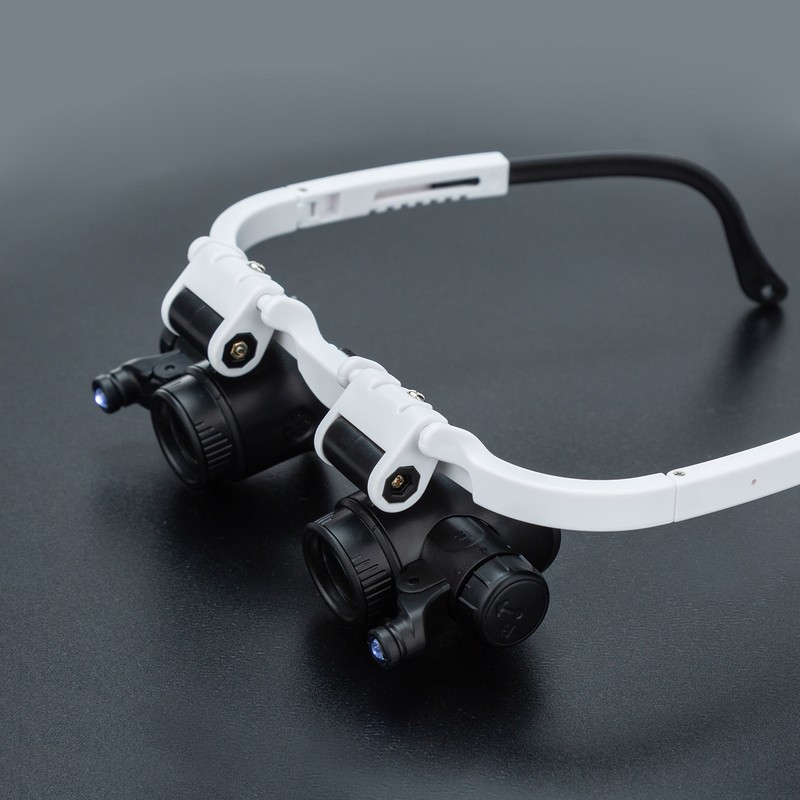 Loupe Magnifier Glasses Head Mount with LED Light Adjustable Glasses