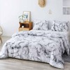 ETDIFFE King Size White Black Marble Comforter Set, 3pc Gray