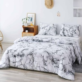 ETDIFFE King Size White Black Marble Comforter Set, 3pc Gray Modern Neutral Bedding Set, All Season Lightweight Microfiber Down Alternative Bed Comforter for Women Men, Grey
