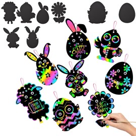 URROMA 48 Pieces Easter Scratch Art Paper, Easter Egg Scratch Art for Easter Activities for People Easter Party Favor Decorations