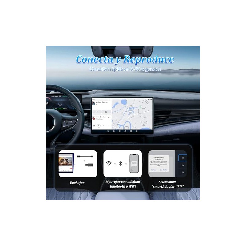 Mini Adaptador Automatico inalámbrico, 2026 Inalambrico Adaptador CarPlay/Android 2 en