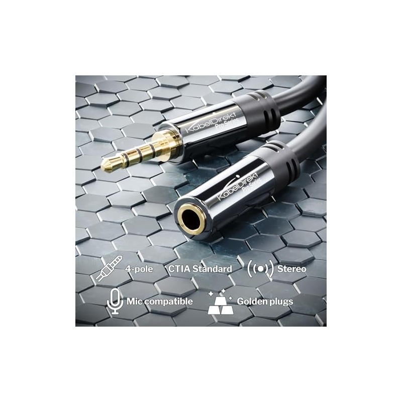 KabelDirekt – 3m/10ft Cable de Extensión 3.5mm 4 Pin Jack