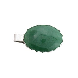 ONE - 1 1/3 INCH OVAL GREEN AVENTURINE GEMSTONE GEM SILVER COLOR TIE CLIP BAR