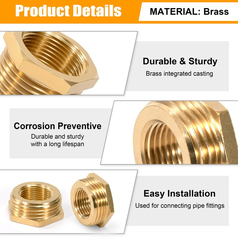 Brass Reducer, 3/4 Inch Male Thread x 1/8 Inch Female