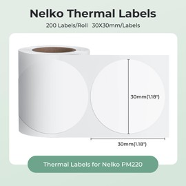 Thermal Labels for Nelko PM220 Label Maker, 1.18"x1.18" (30x30mm) Thermal Sticker Tab, Waterproof, Multi-Purpose Label Tape, 1 Roll of 200 Self-Adhesive Thermal Paper (White)