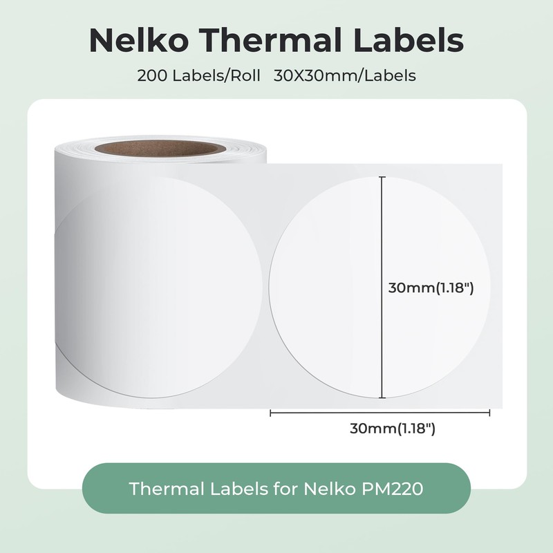 Thermal Labels for Nelko PM220 Label Maker, 1.18"x1.18" (30x30mm) Thermal